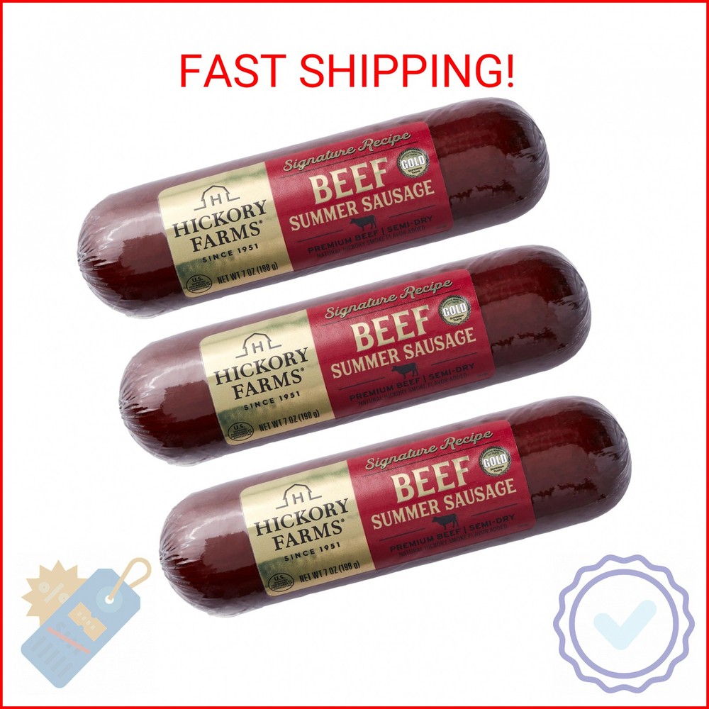 Hickory Farms Signature Beef Summer Sausage – 3 Pack | 100% Beef – Great for Cha