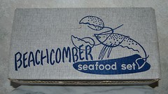 Vintage Federal Glass Beachcomber Seafood Set in original box, set 4 Tray Dish