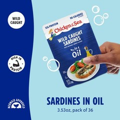Sardines in Oil, 3.53 oz. Packets (Pack of 36), Wild Caught Sardines