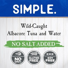 Wild Albacore Solid White Tuna in Water, No Salt Added – 4.6 oz Canned Tuna P…