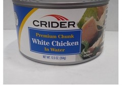 CRIDER Premium White Chicken In Water, 12.5 oz Can Lot of 6 Cans Exp JAN 2027