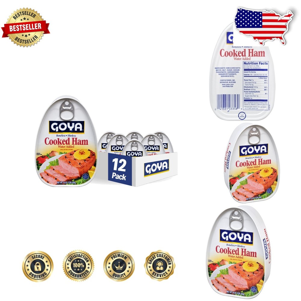 Authentic Latin Cooked Ham 16oz – 12 Pack | Juicy, Tender, Boneless & Skinless