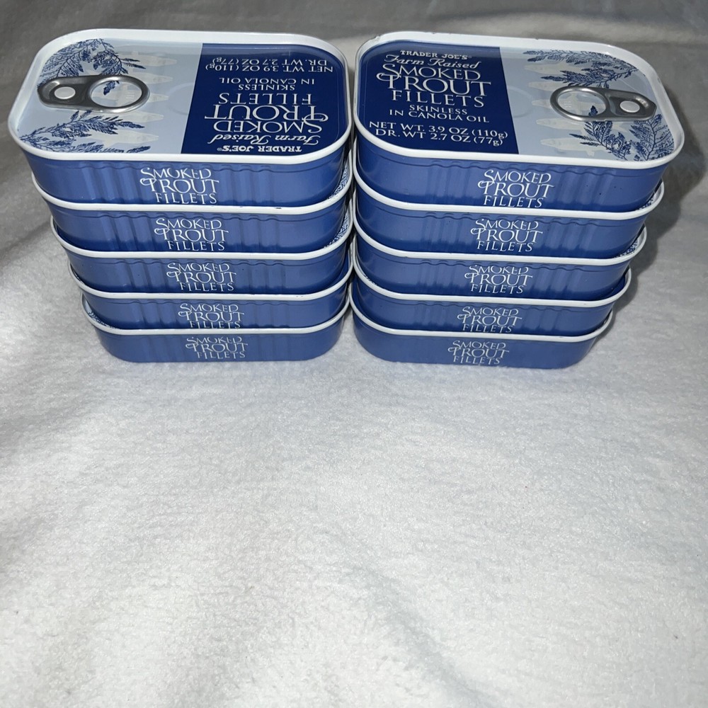Trader Joe’s Smoked Trout Fillets in Oil Skinless 3.9 oz Tin, 10 Packs