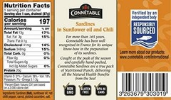Sardines | Connetable | Sardines in Sunflower oil and Chili | 4.375 Ounce | P…