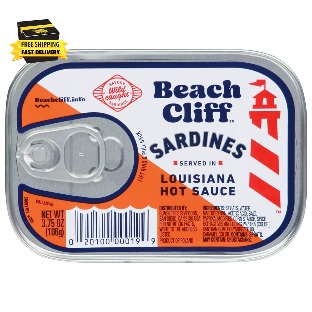 Wild Caught Sardines in Louisiana Hot Sauce, 3.75 Oz Can – 14G Protein per Servi