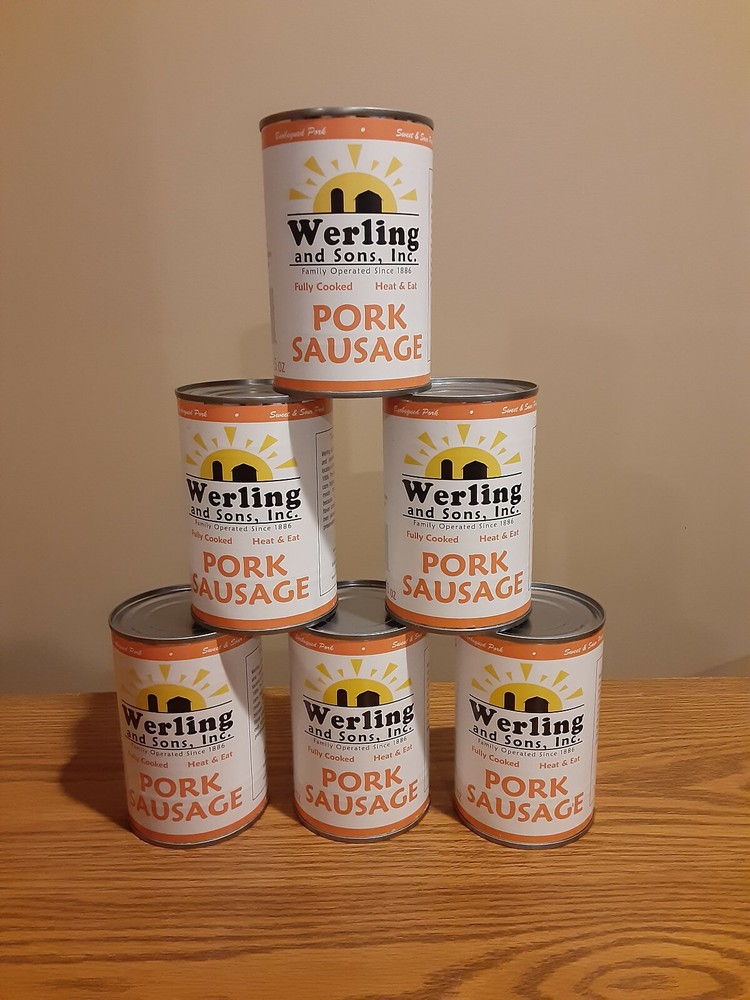 Canned Pork Breakfast Sausage 14.5oz 6-Pack Werling & Sons Survival Camping LTS