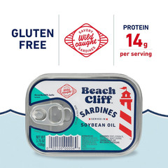 Wild Caught Sardines in Soybean Oil, 3.75 Oz Can – 13G Protein per Serving – Glu