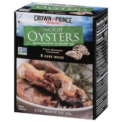Smoked Oysters in Olive Oil, Hand Packed Cans, 3 Ounce, 6-Pack