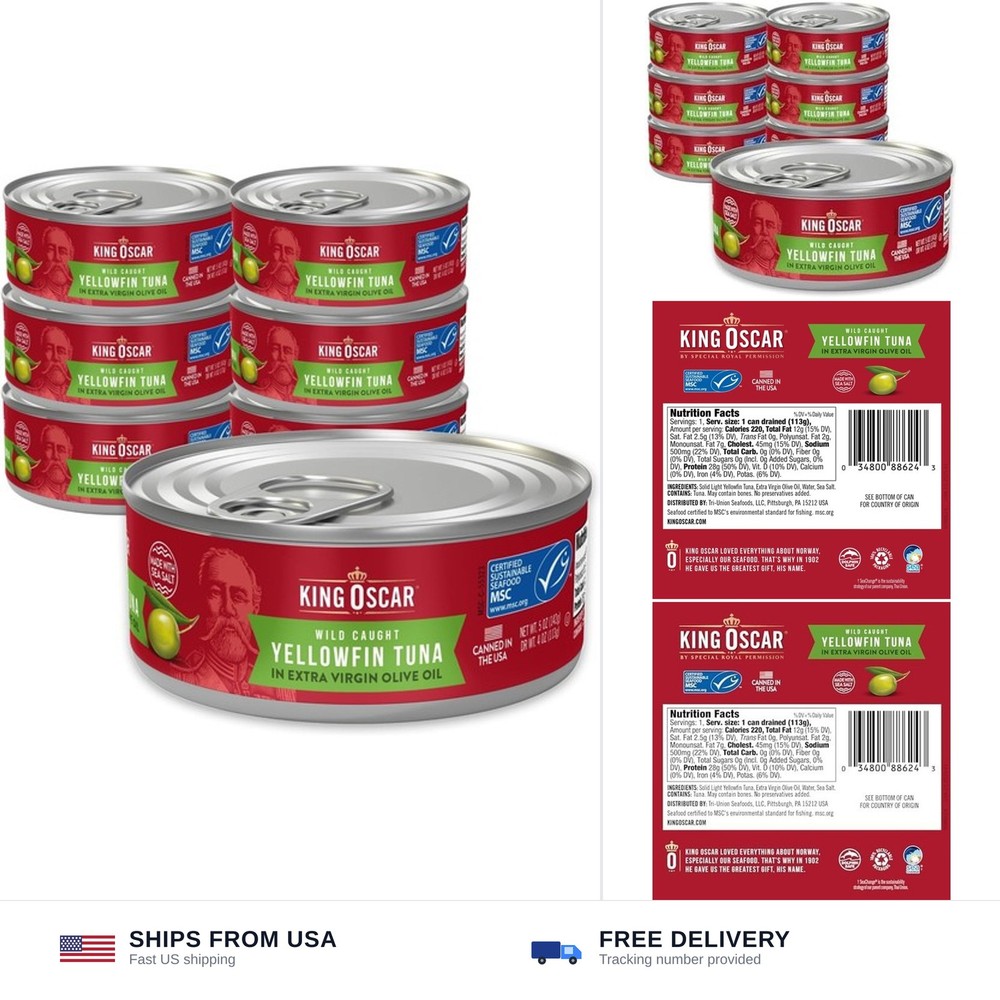 King Oscar Yellowfin Tuna in Extra Virgin Olive Oil, 5 Ounce Cans (Pack of 6)…