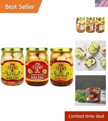 Pickled Quail Egg Variety 3 Pack – Mild, Jalapeno, and Cajun Flavors – 16 Oun…