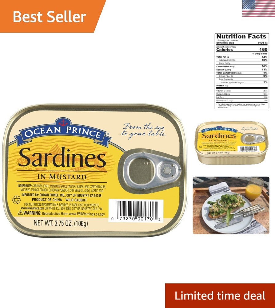 Ocean Prince Sardines in Mustard – 12 Pack of 3.75 oz Cans for Healthy Snacking