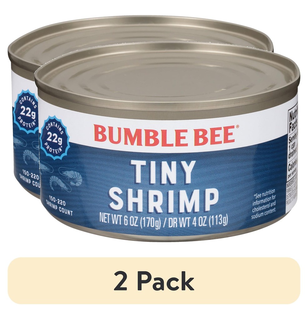 (2 pack) Tiny Canned Shrimp, Gluten Free, 22g Protein Per Serving, Shelf Stable