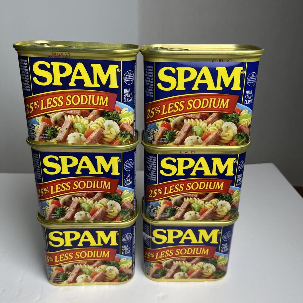 6 Cans of SPAM 25% Less Sodium – 12 oz Cans, Canned Luncheon Meat, Lower Salt