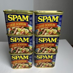 6 Cans of SPAM 25% Less Sodium – 12 oz Cans, Canned Luncheon Meat, Lower Salt