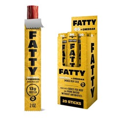FATTY Meat Sticks, High Protein Original Cheddar, 2 oz. Pack of 20 BB 08/15/2026