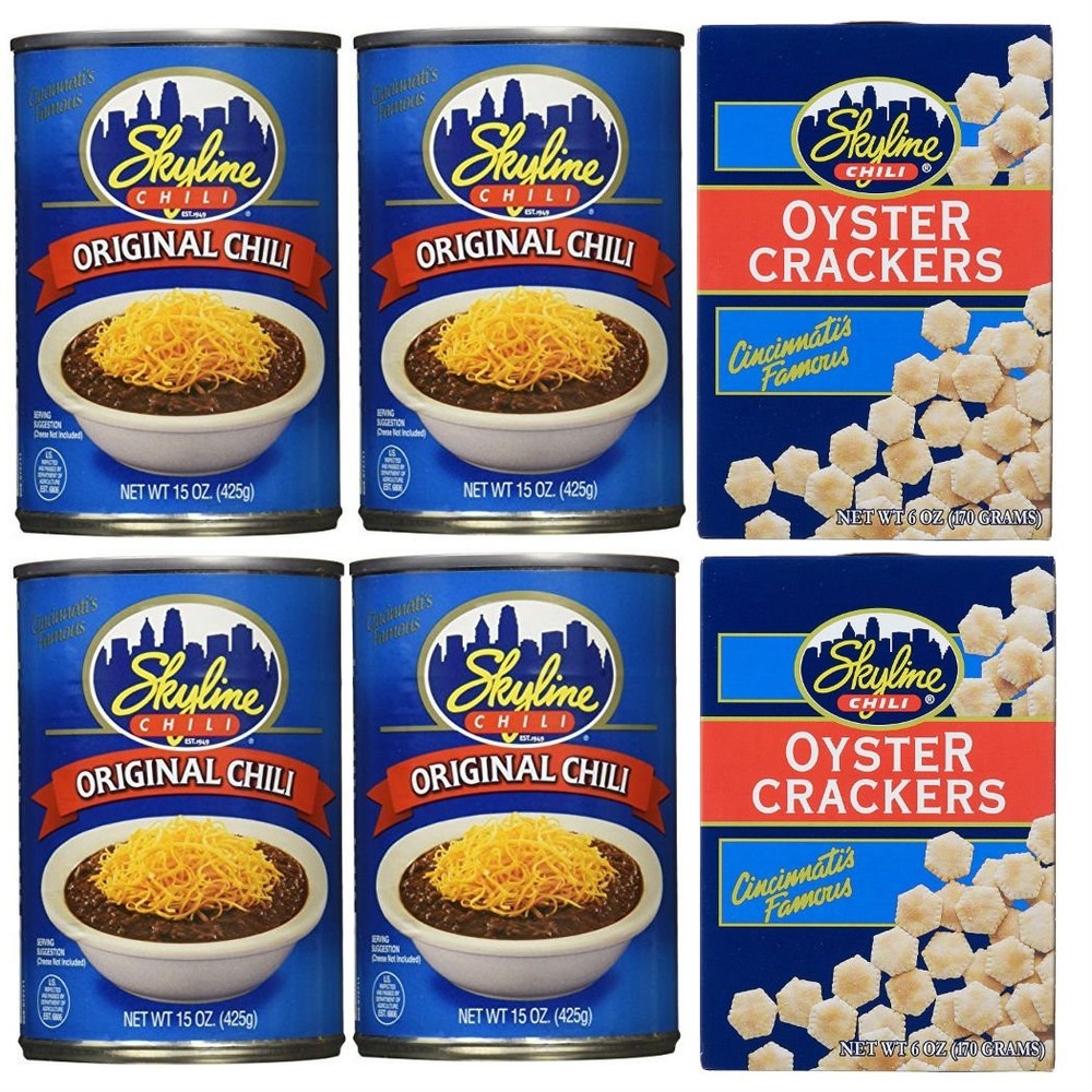 Skyline Chili Bundle – 4 Cans of Chili 15 Oz + 2 Boxs of Crackers