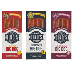 Dino’s FamousBig Dog Smoked Pork Hot Dogs Brooklyn Spicy Barbecue 360g PACK OF 3