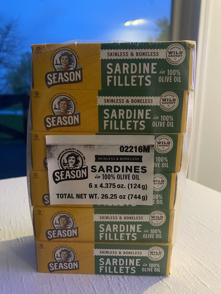 6 Cans (4.375 oz each) Season Wild Caught Sardines Olive Oil Skinless Boneless