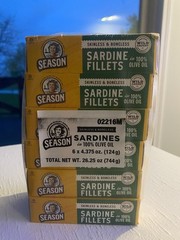 6 Cans (4.375 oz each) Season Wild Caught Sardines Olive Oil Skinless Boneless