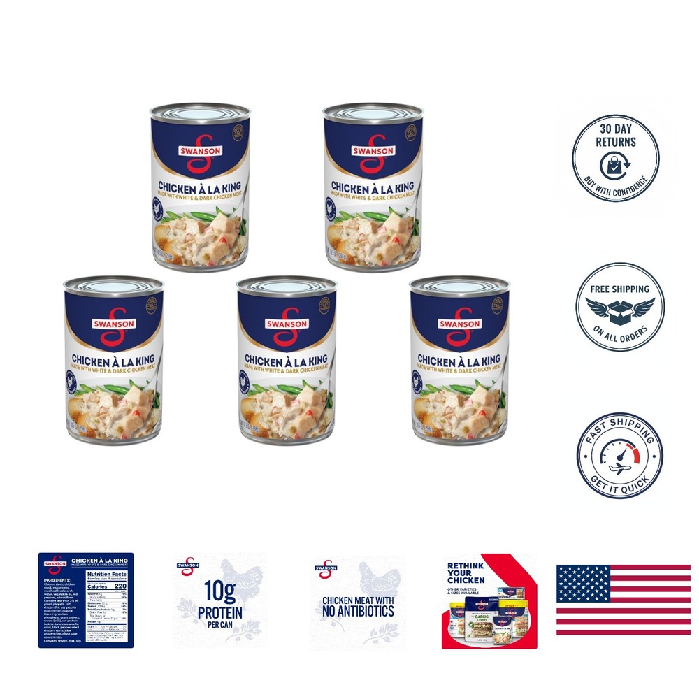 Swanson Chicken a la King (Pack of 5) – Comforting 10.5 OZ Cans with 10g Protein