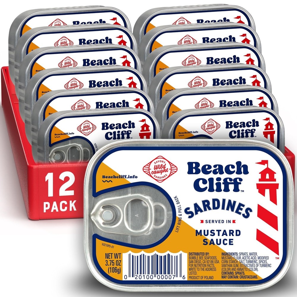 Wild Caught Sardines in Mustard Sauce, 3.75 Oz Can (Pack of 12) – 18G Protein pe