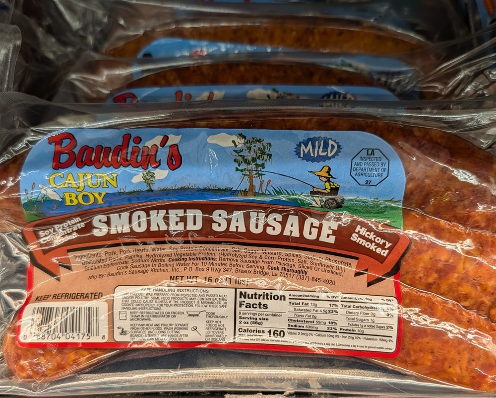 Baudin’s Cajun Boy Mild Smoked Sausage 16 Oz (4 Pack)