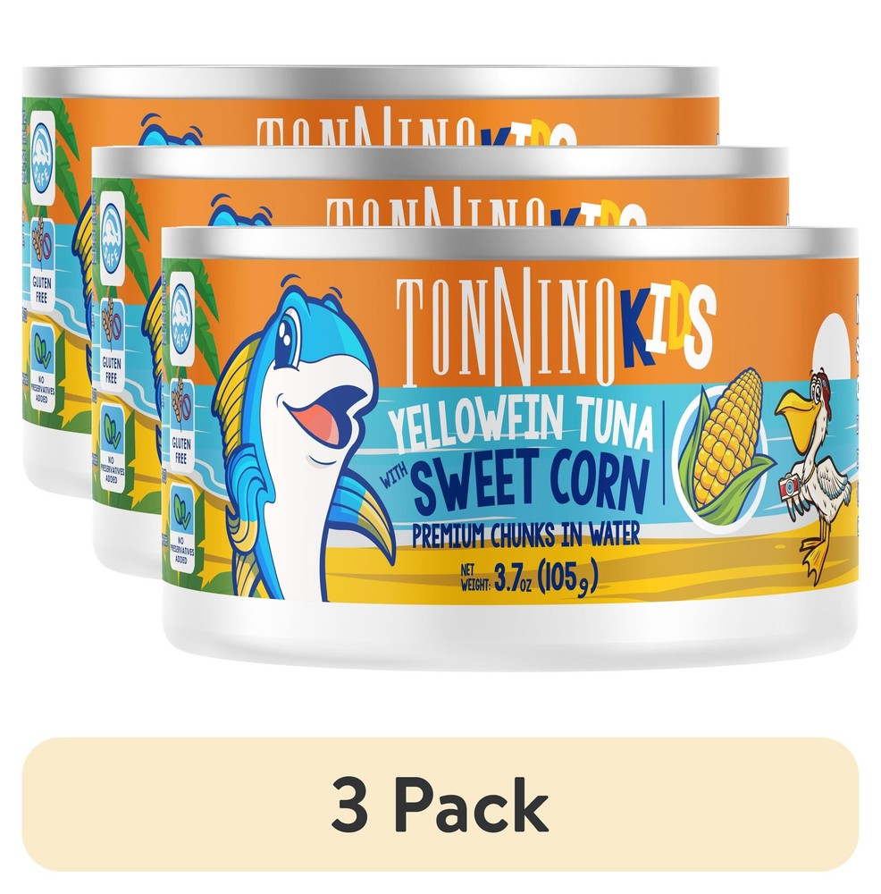 (3 pack) Yellowfin Tuna chunks with sweet corn in water, 3.7 oz, Can