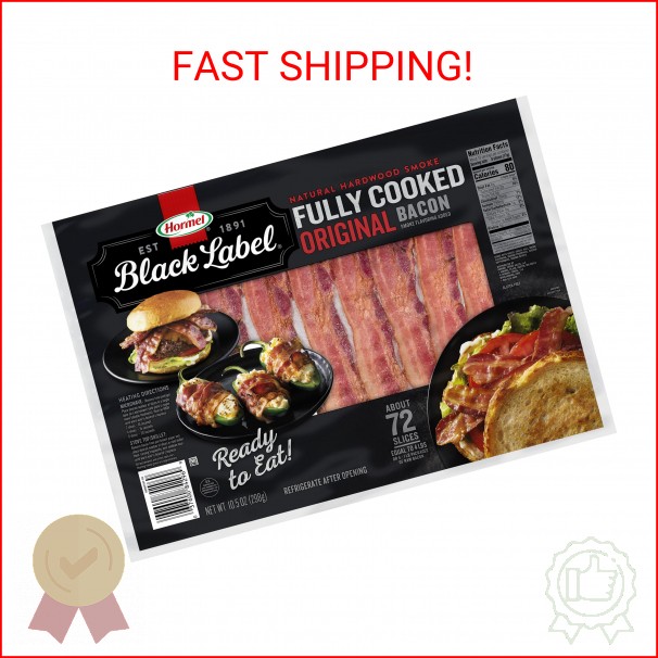 HORMEL BLACK LABEL Fully Cooked Bacon – Thick Bacon Snacks for Breakfast, 10.5 O