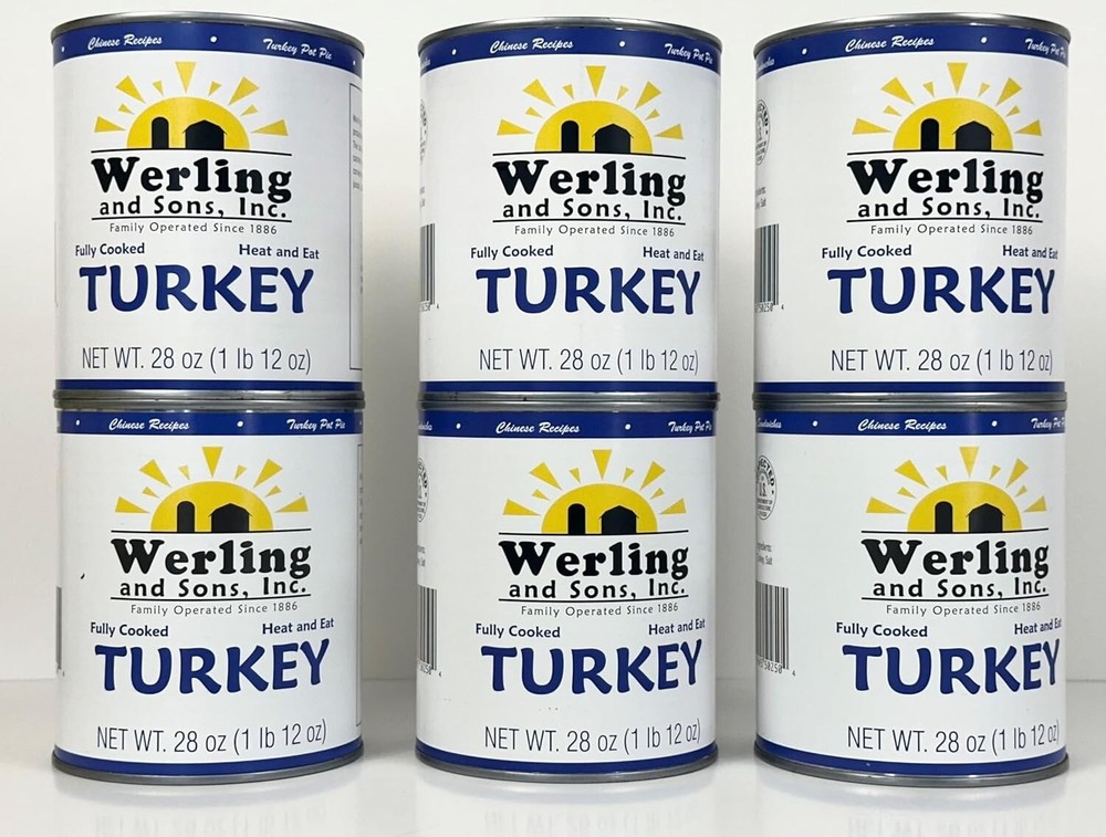 6 Cans Pack – Werling & Sons Fully Cooked Canned Turkey Meat 28 Oz Heat & Eat