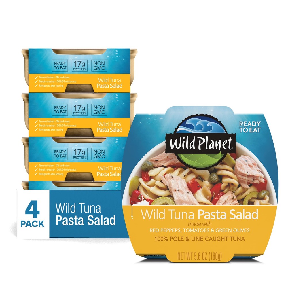 Ready-To-Eat Wild Tuna Pasta Salad With Organic Red Peppers, Tomatoes & Green Ol