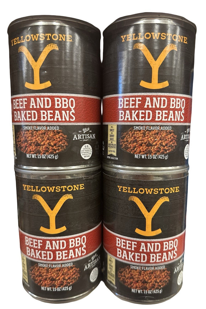 Yellowstone Beef and BBQ Baked Beans 15 oz Cans, Pack of 4