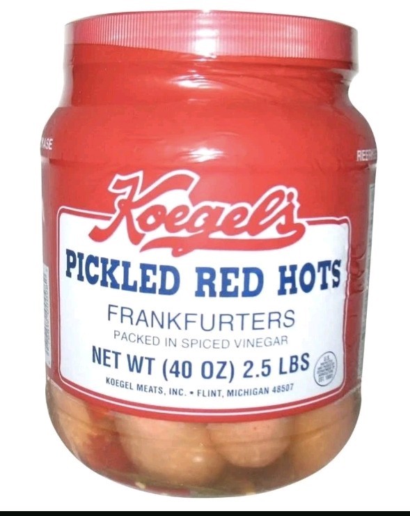 Koegel’s Pickled Red Hots 2.5 Lb. Jar Frankfurters Bologna In Spiced Vinegar