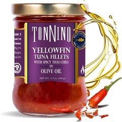 Tonnino Yellowfin Tuna in Olive Oil with Spicy Thai Chili 6.3oz – 6-Pack Omeg…