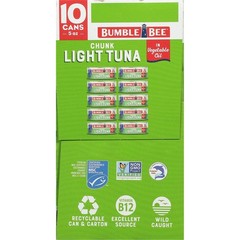 Bumble Bee Chunk Light Tuna in Oil 5oz Cans, 10-Pack Protein Rich Seafood.