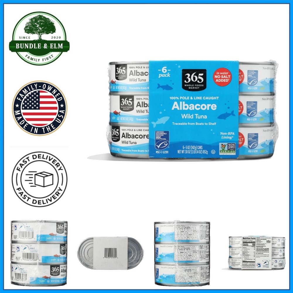 No Salt Added Albacore Tuna 6-Pack, 5 Ounce Cans in Water for Healthy Meals