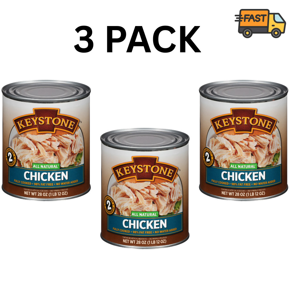 3 Cans Keystone Chicken 28 oz No Preservatives Fully Cooked Natural Meat