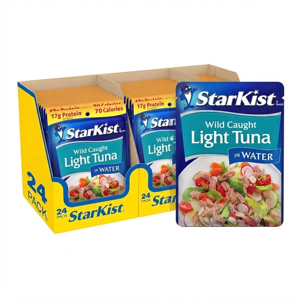 Wild Caught Chunk Light Tuna in Water Pouches 24 Pack, 17g Protein, Ready to Eat