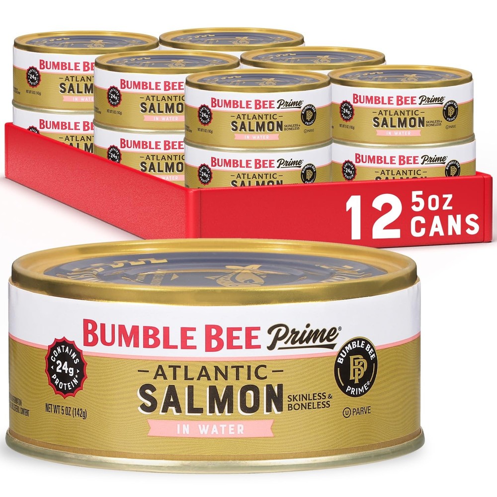 Bumble Bee Prime Atlantic Salmon, 5 oz Cans Pack of 12 – Premium Salmon – 24g…