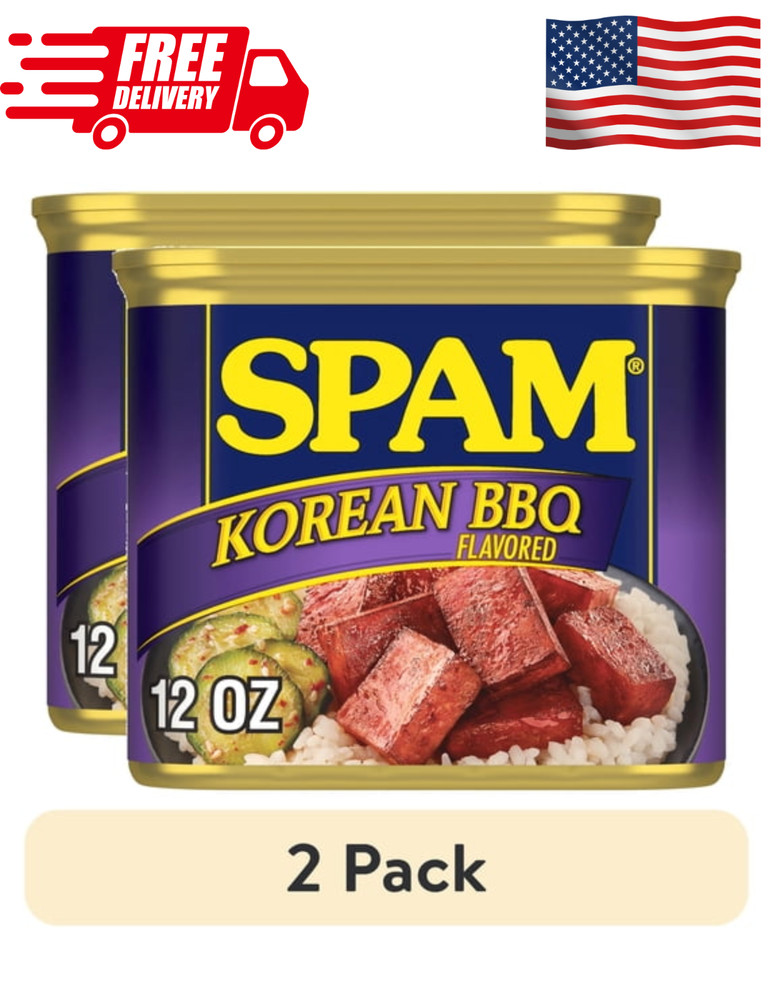 2 Pack SPAM Korean BBQ Flavored Canned Meat 12 oz Shelf Stable Pork