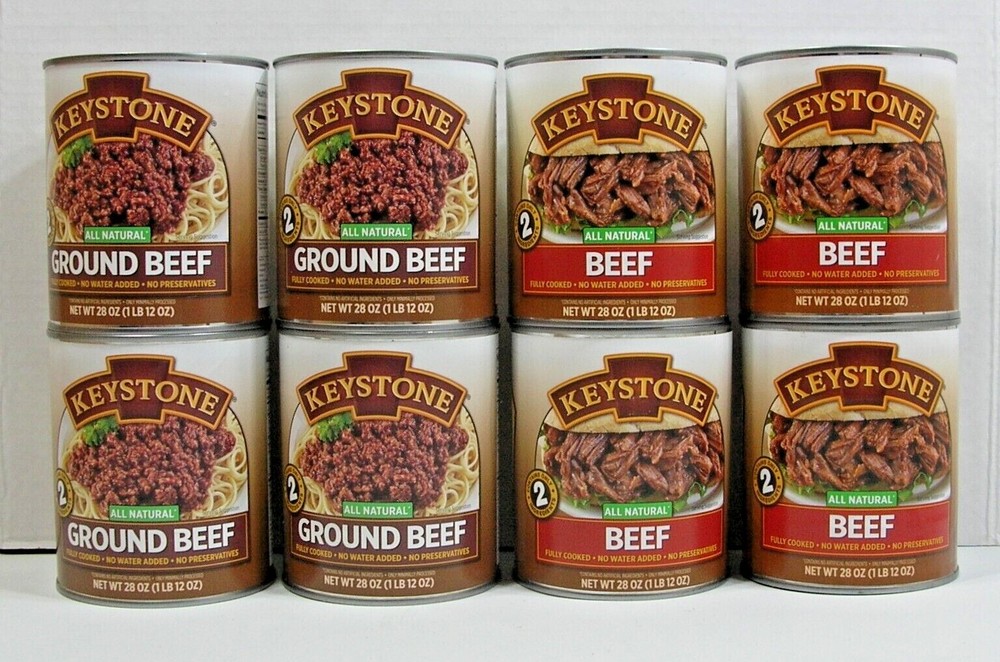 (8 Cans) Keystone **ALL NATURAL – FULLY COOKED** (4) Ground Beef – (4) Beef 28oz