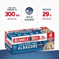 (4 Cans) Bumble Bee Solid White Albacore Tuna in Water, 5 oz