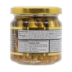 Naturally Alder Wood Smoked Brisling Sardines in Olive Oil 6.5oz Jar
