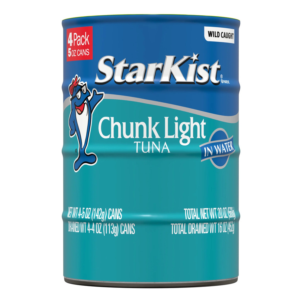 Chunk Light Tuna in Water, Wild Caught, 20G Protein, 5 Oz, 4 Cans