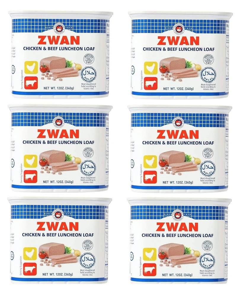 ZWAN Chicken and Beef Luncheon Halal Loaf Meat 12oz. (340g) Six (6) Cans