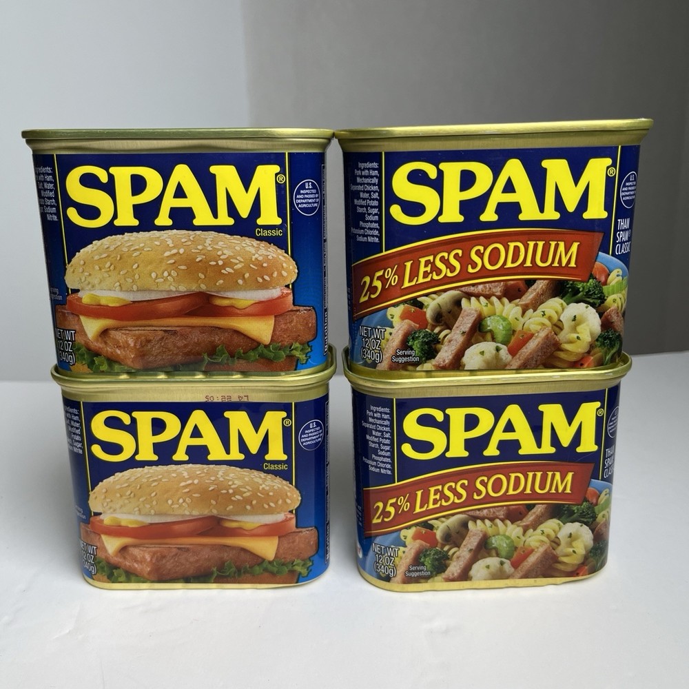 4 Cans of SPAM, 2 25% Reduces Sodium Cans & 2 Reg Cans Canned Meat 12 oz READ*