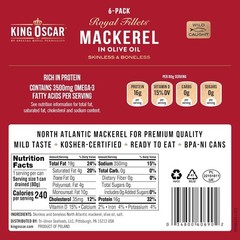 King Oscar Mackerel in Olive Oil Skinless Boneless Wild Caught 4.05 Oz Pack 6