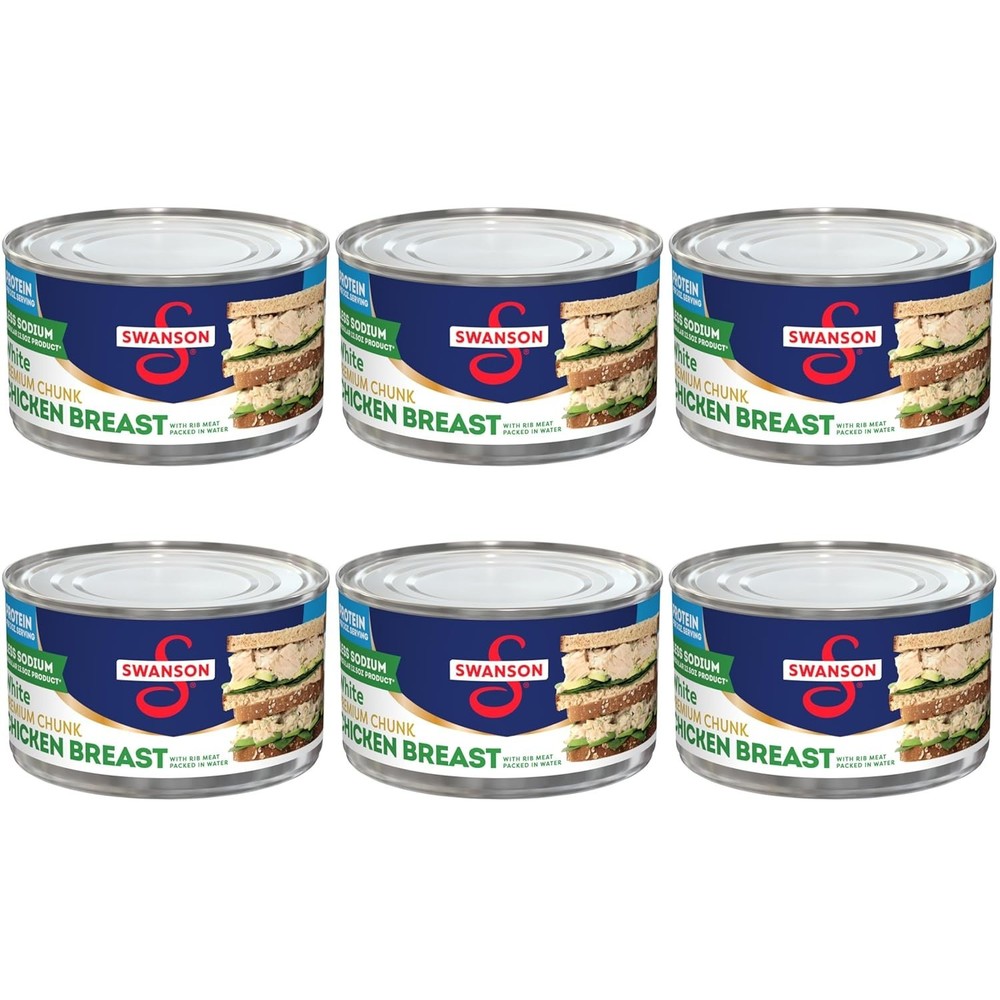Ready-to-Eat Swanson 25% Less Sodium Canned Chicken Breast, 12.5 Oz – Pack of 6