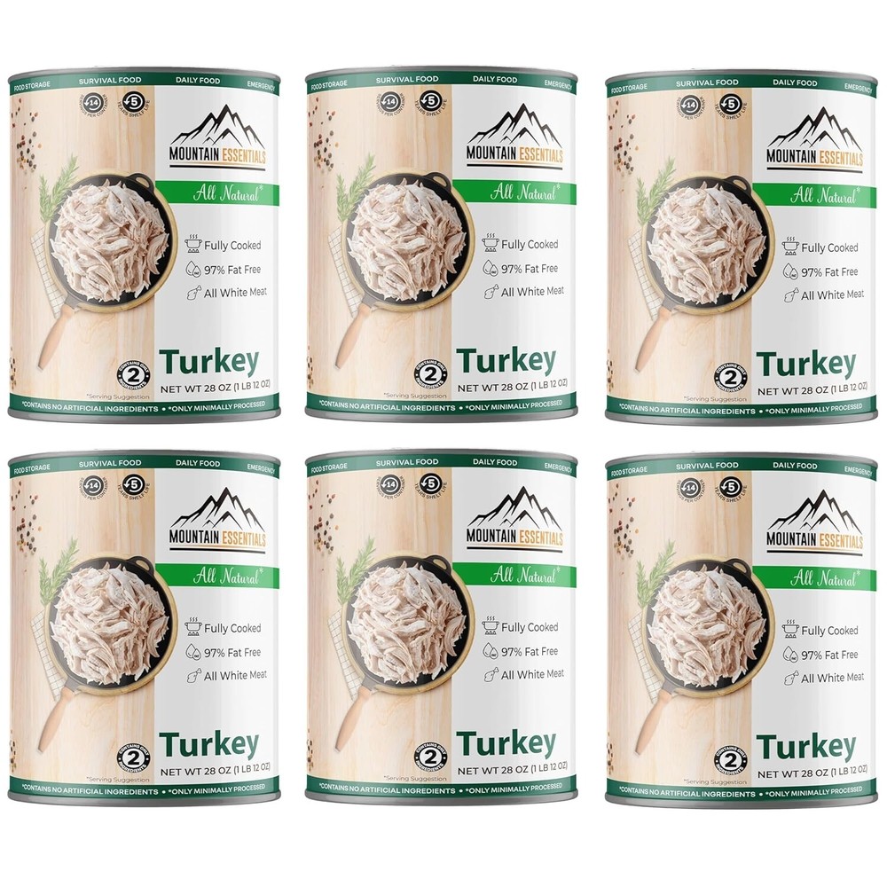 MOUNTAIN ESSENTIALS Fully Cooked Ready to Eat Canned Turkey 28 Oz | Pack of 6