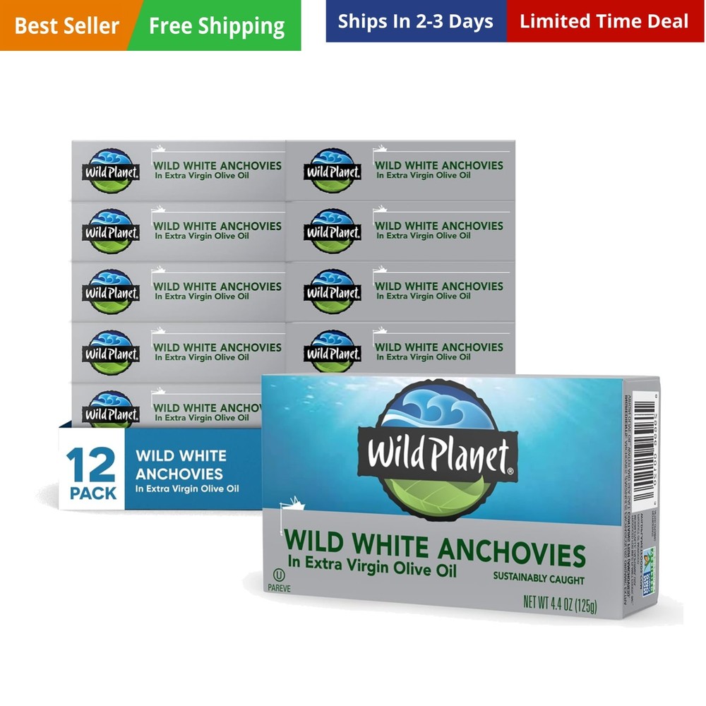Wild White Anchovies in Extra Virgin Olive Oil, Tinned Fish, 4.4 Ounce, Pack …