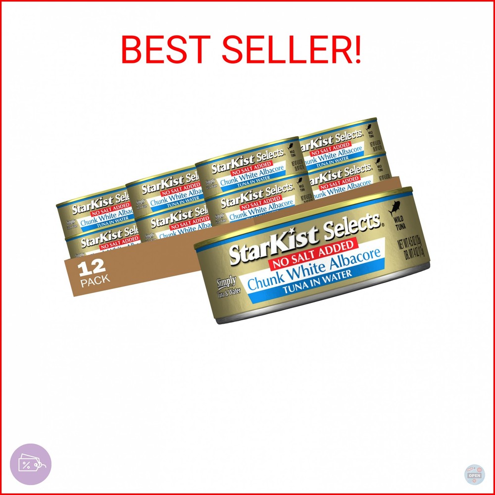 StarKist Selects No Salt Added Chunk White Albacore Tuna, 4.5oz, 12-Pack